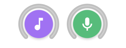 Purple music circle and green mic circle
