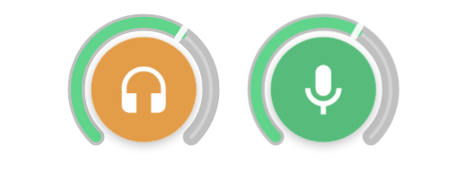 Amber headphones circle and green mic circle