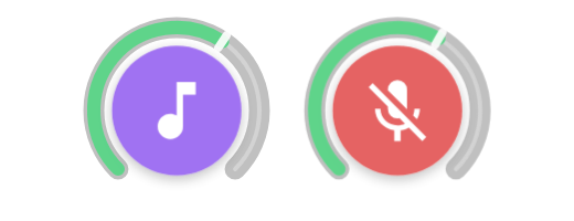 Purple music circle and red crossed-out mic circle